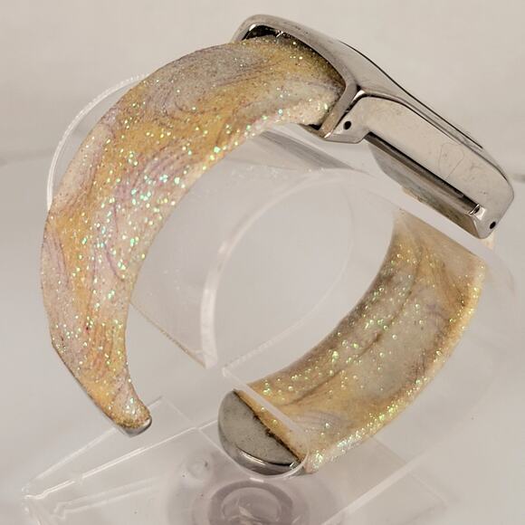 Geneva Silver Yellow Quartz Watch with Glittery Sparkle Cuff Bracelet Design - Picture 3 of 14